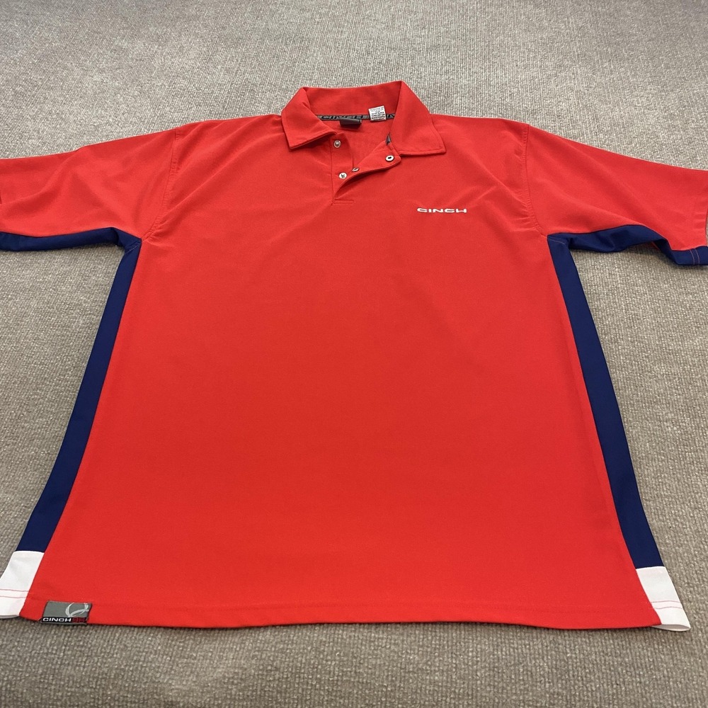 Cinch 96 Polo Shirt Mens Large Red Blue Colorblock Performance Knit Casual Top